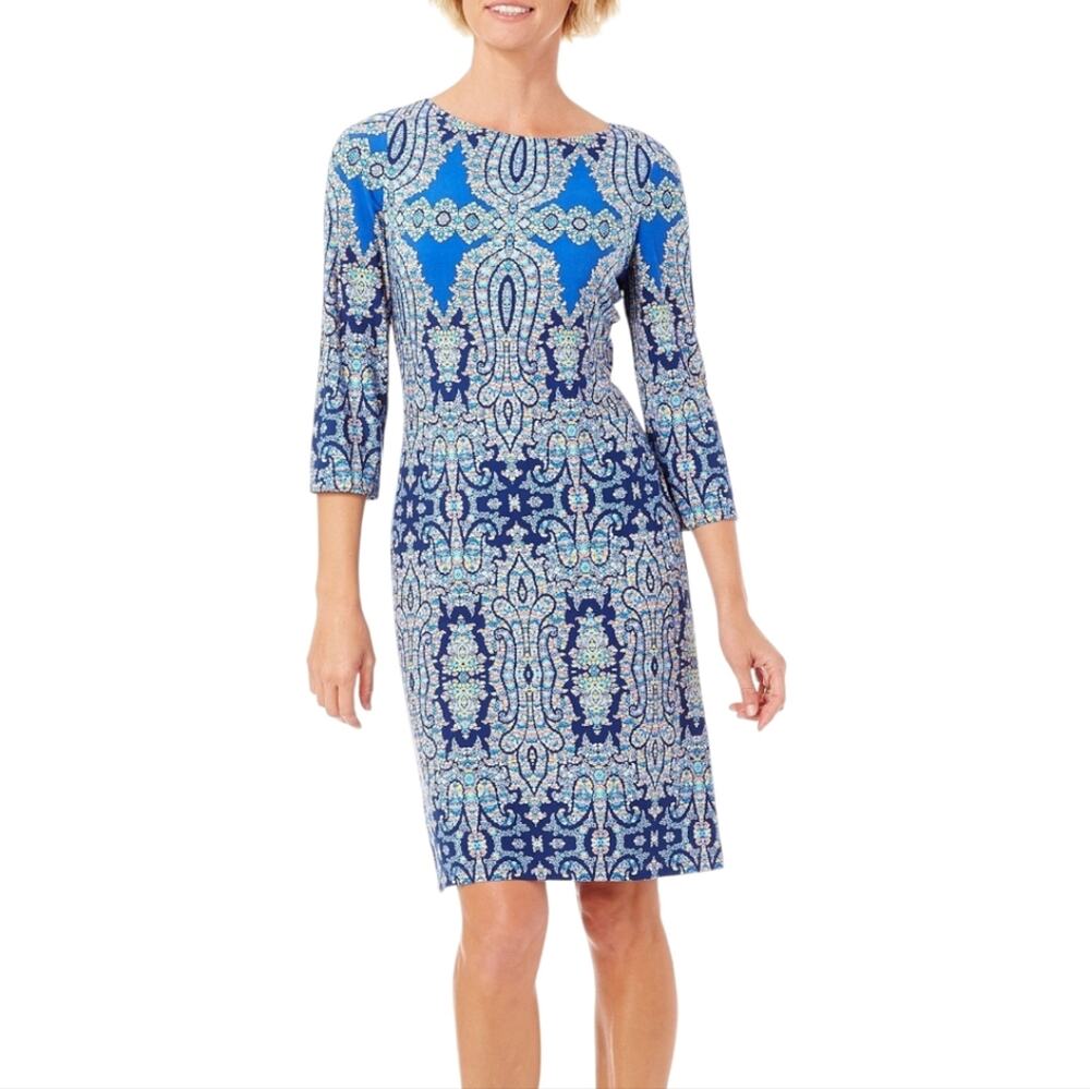 London Times Anaisey Jersey Boat Neck Stretchy Floral Dress Size 6